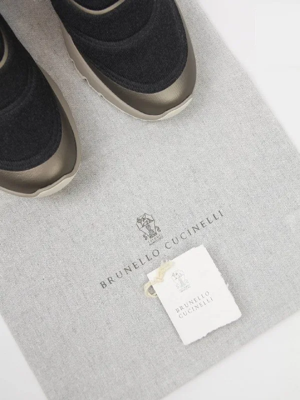 Мужские кроссовки Brunello Cucinelli текстиль графит — фирменный пыльник Brunello Cucinelli