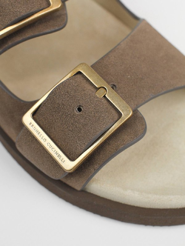 Мужские шлёпанцы Brunello Cucinelli Urban коричневые из замши (широкая подошва) — мыс