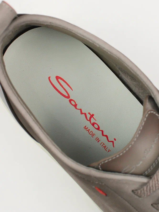 Мужские кеды Santoni Montecarlo нубук бежевые — стелька с логотипом Santoni