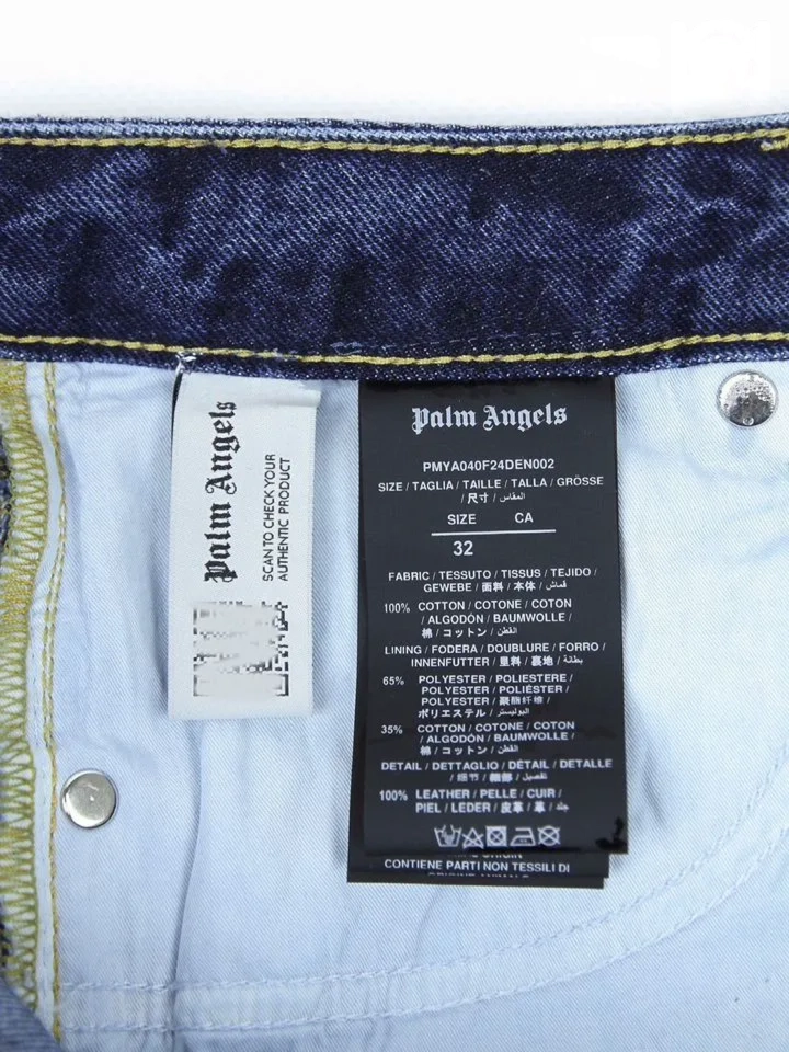 Мужские прямые джинсы Palm Angels синие с принтом Palm Angels фото 10