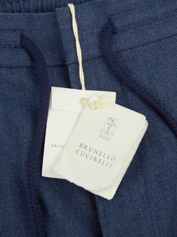 Мужские брюки Brunello Cucinelli синие фланель на резинке, хлопок — фирменные бирки Brunello Cucinelli