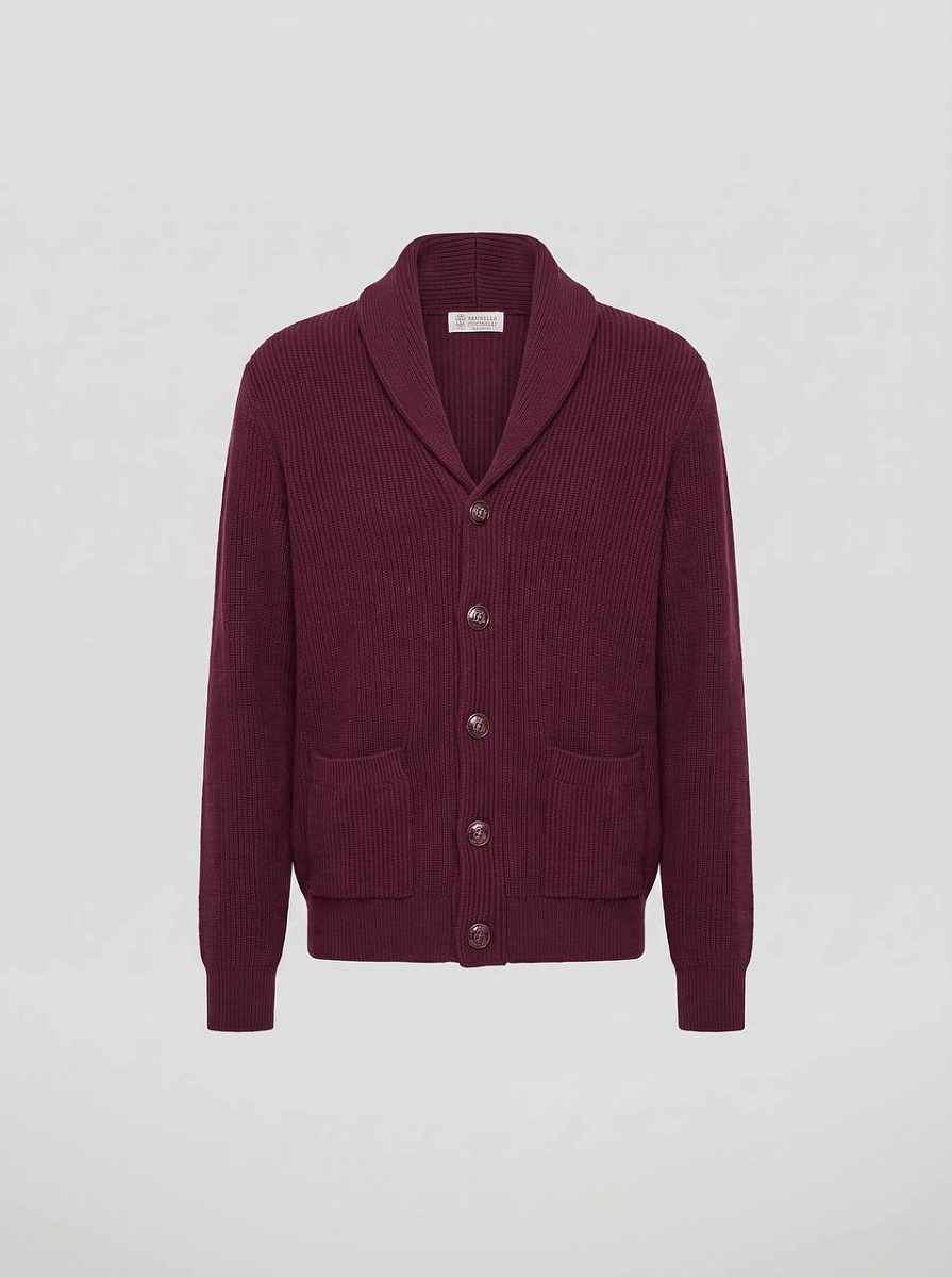 Мужской кардиган Brunello Cucinelli бургунди, хлопок