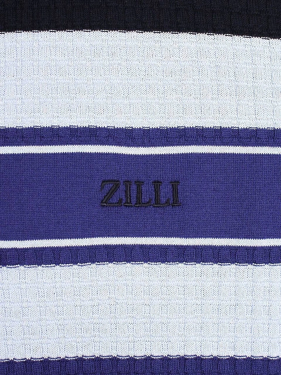Мужское поло Zilli темно-синее с белой полосой, хлопок/шелк Zilli фото 7
