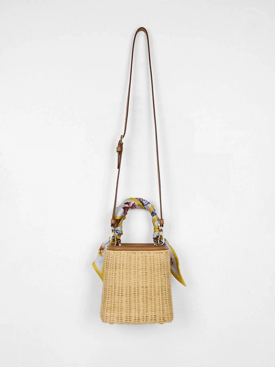 Женская сумка-тоут Prada Panier Mini из соломы и кожи — вид сзади