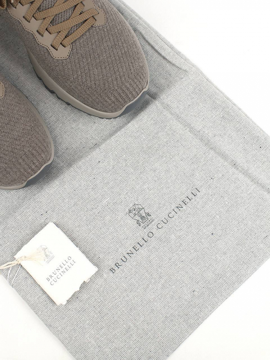 Мужские кроссовки Brunello Cucinelli Outdoor коричневые, шерсть/кожа — фирменный пыльник Brunello Cucinelli