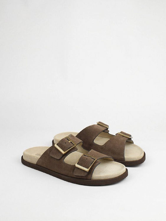 Мужские шлёпанцы Brunello Cucinelli Urban коричневые из замши (широкая подошва) Brunello Cucinelli