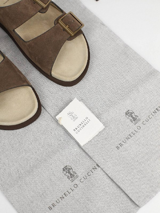 Мужские шлёпанцы Brunello Cucinelli Urban коричневые из замши (широкая подошва) Brunello Cucinelli фото 7