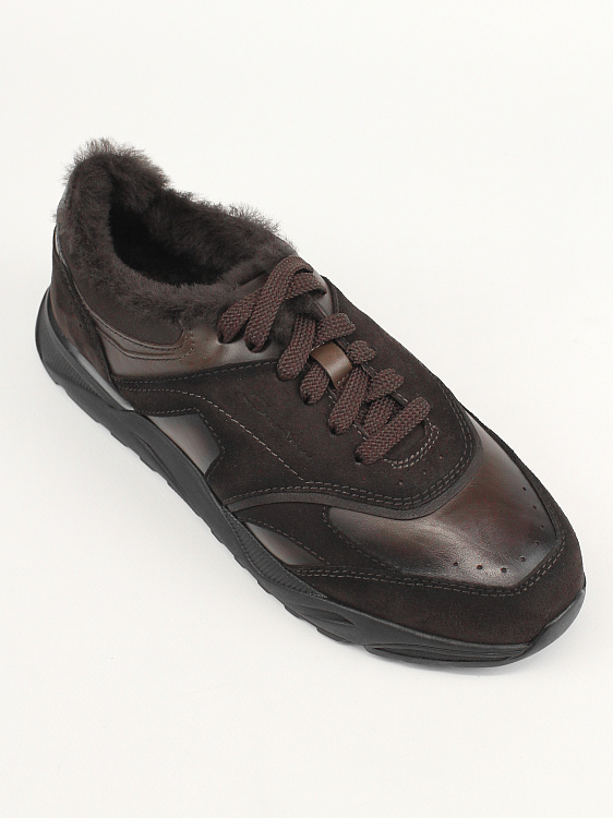 Мужские утепленные кроссовки Santoni Innova коричневые, кожа/шерсть Santoni фото 3