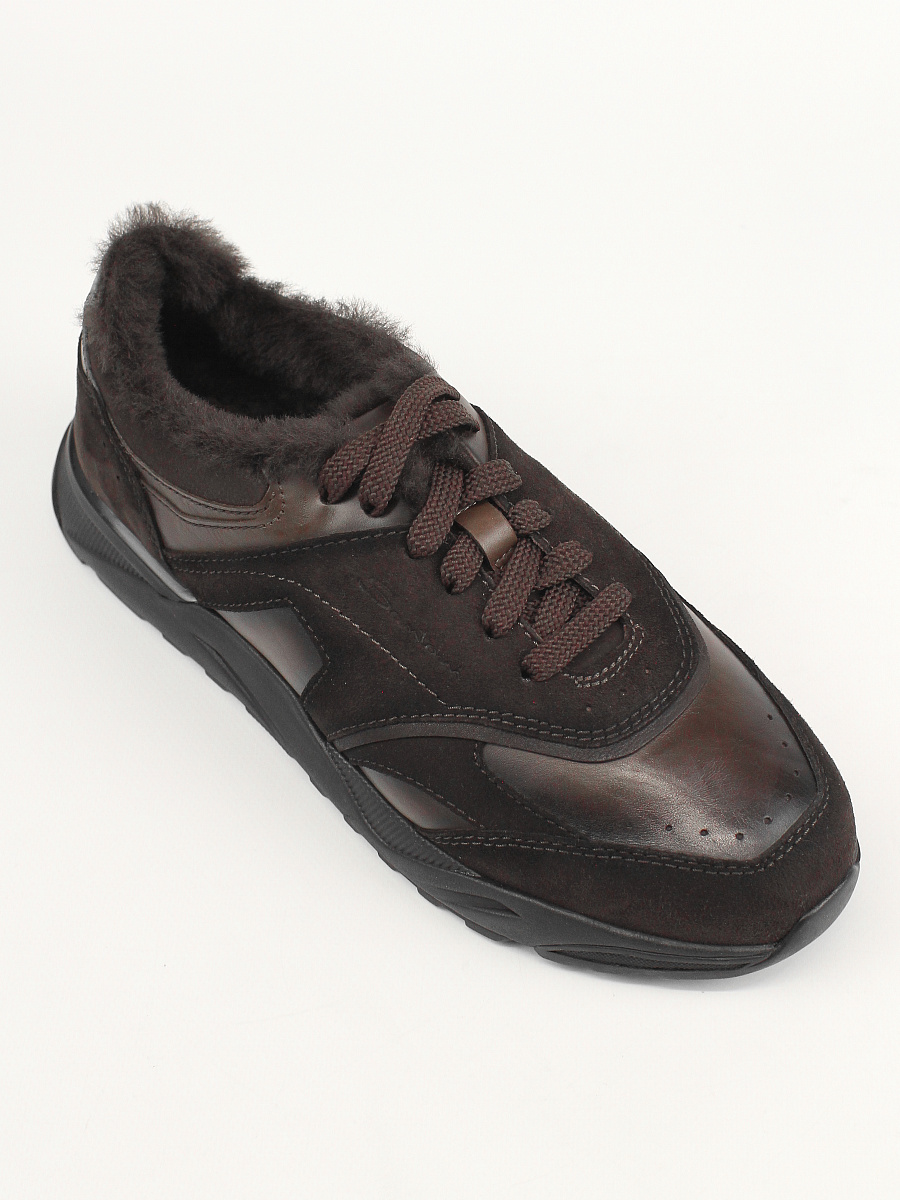Мужские утепленные кроссовки Santoni Innova коричневые, кожа/шерсть Santoni фото 3