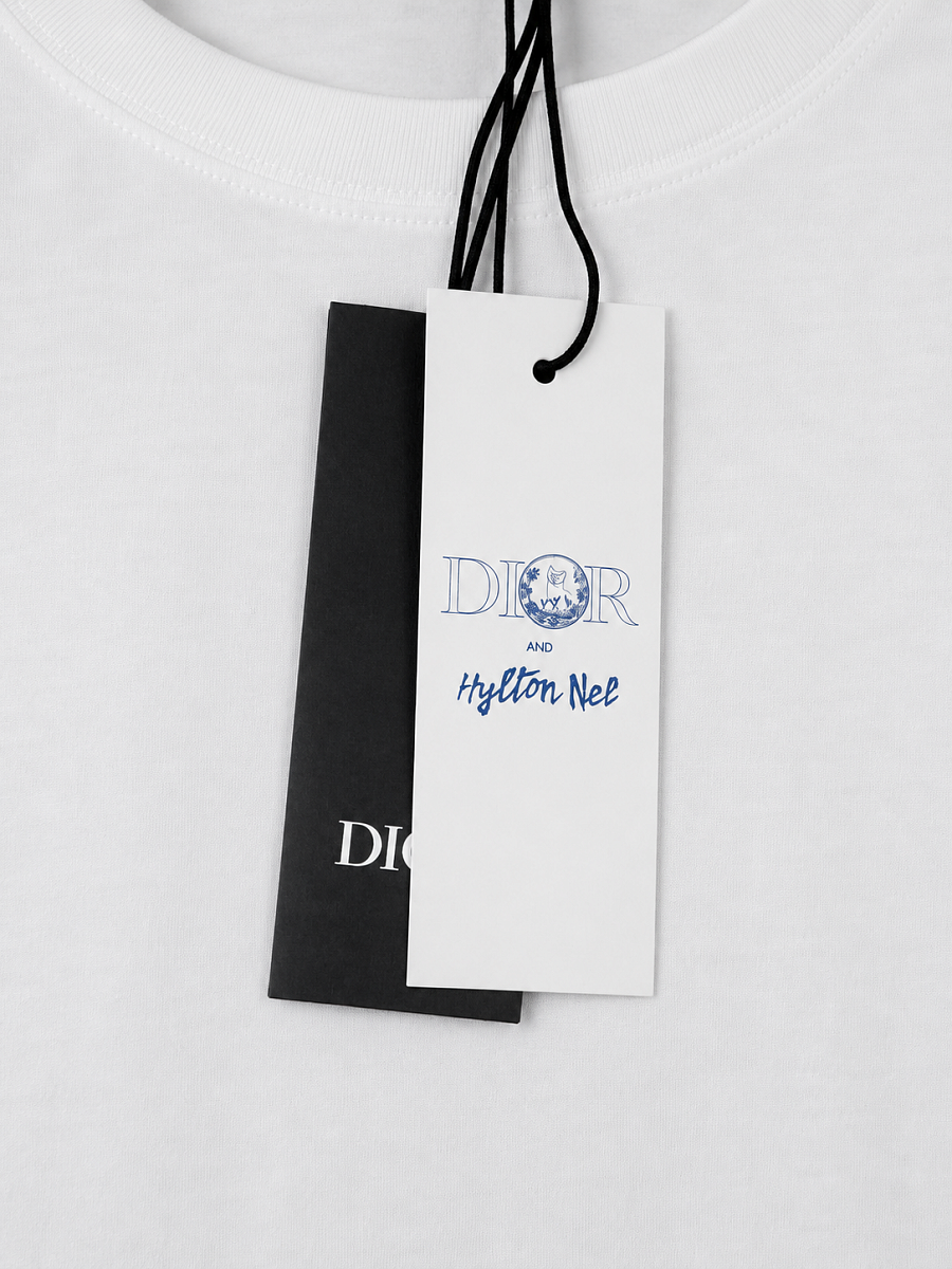 Мужская футболка Dior x Hylton Nel белая из хлопка — фирменная бирка dior