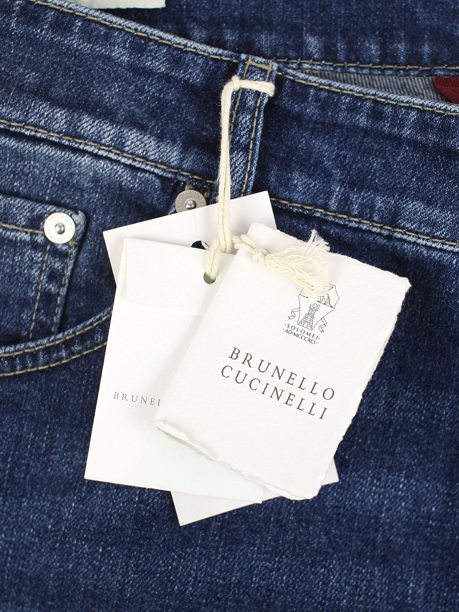Джинсы мужские Brunello Cucinelli Iconic Fit синие варёные — фирменная бирка Brunello Cucinelli