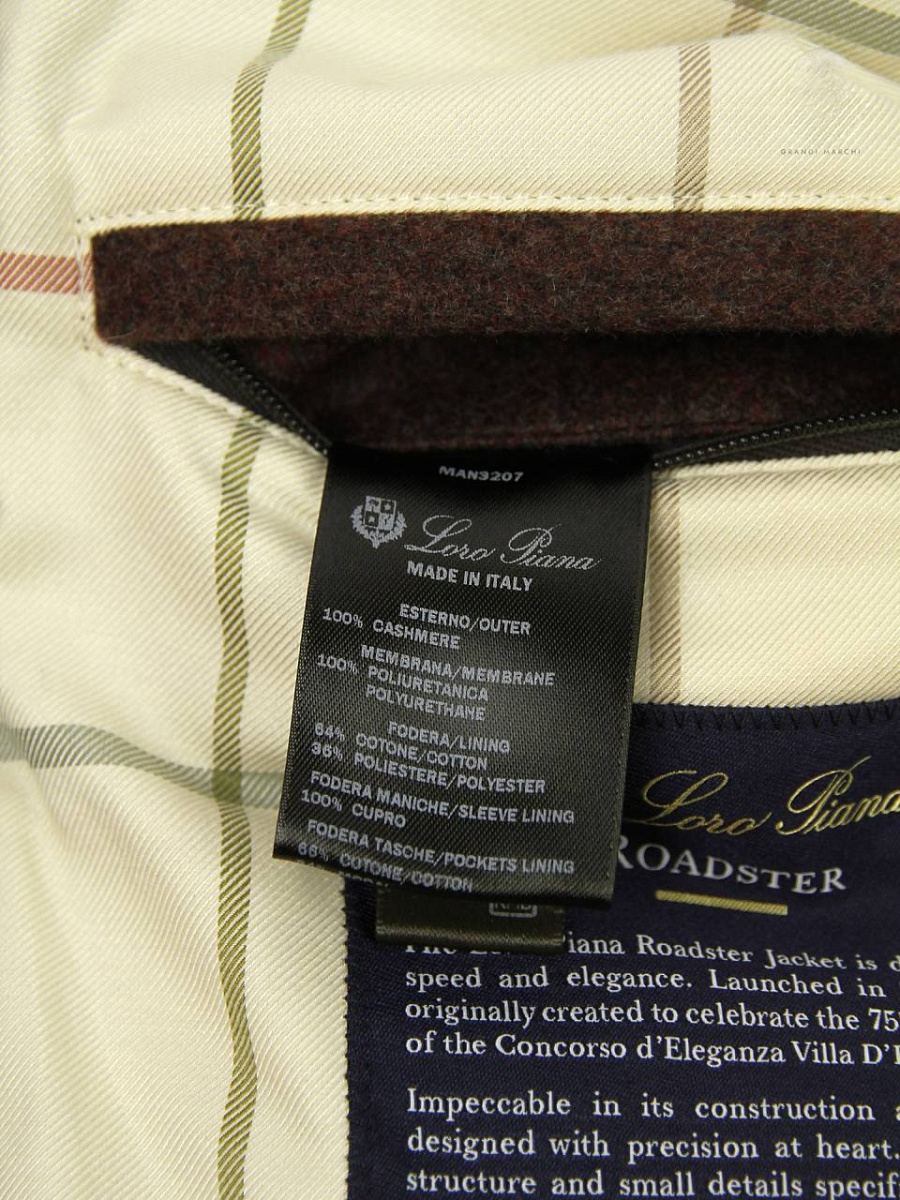 Мужская утеплённая куртка ROADSTER JACKET Loro Piana  из кашемира — внутренняя маркировка