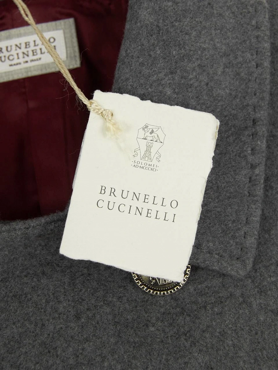 Двубортное кашемировое пальто  Brunello Cucinelli мужское серое — фирменная бирка Brunello Cucinelli