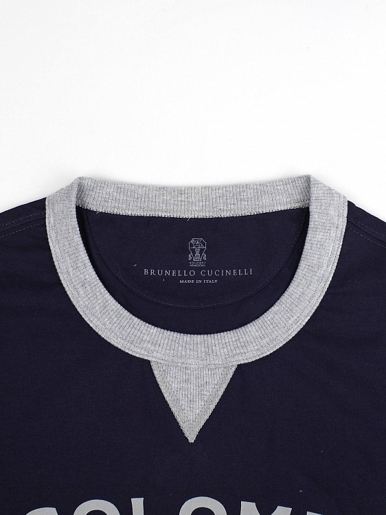 Мужская темно-синяя футболка Brunello Cucinelli с принтом, хлопок Brunello Cucinelli фото 3