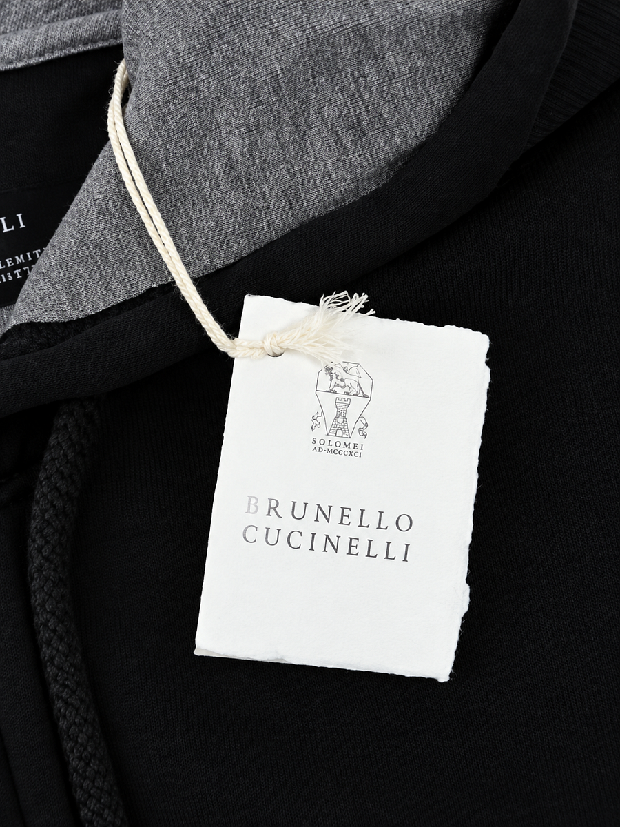 Толстовка мужская Brunello Cucinelli чёрная на молнии с капюшоном — фирменная бирка Brunello Cucinelli