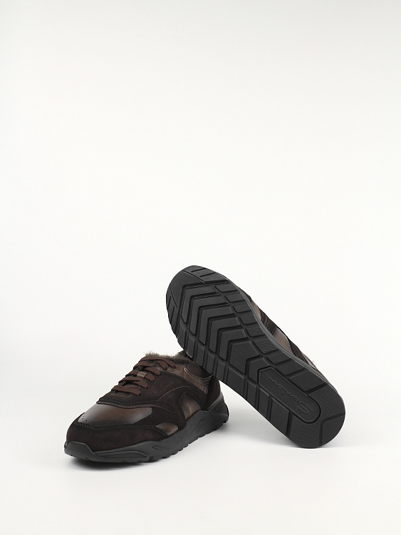 Мужские утепленные кроссовки Santoni Innova коричневые, кожа/шерсть Santoni фото 7