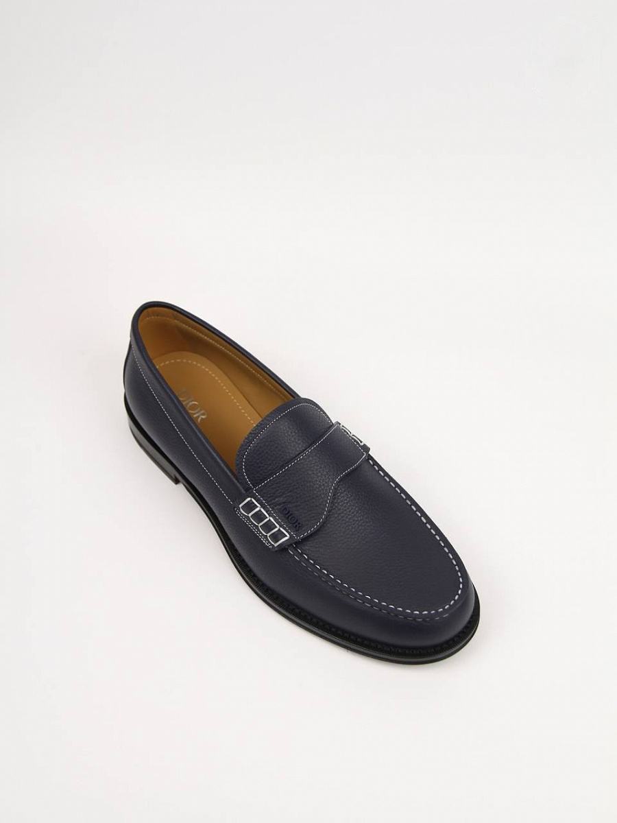Мужские мокасины Dior Granville темно-синие, кожа — вид сверху