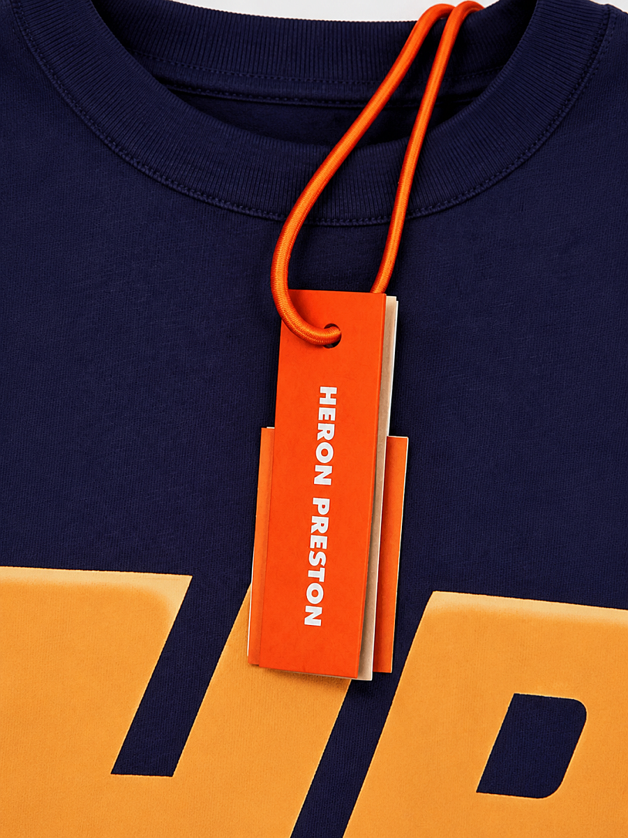 Мужская футболка Heron Preston «HP Wing» темно-синяя из хлопка — фирменная бирка Heron Preston