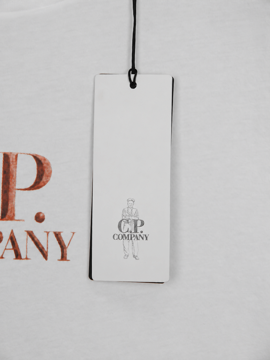 Мужская футболка C.P. Company белая, хлопок — фирменная бирка C.P. Company