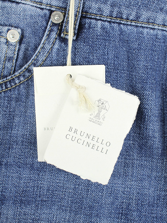 Мужские джинсы Brunello Cucinelli Traditional Fit варёный синий деним Brunello Cucinelli фото 8