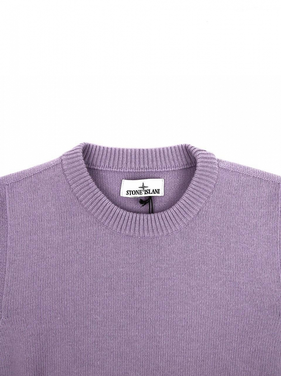 Мужской джемпер Stone Island сиреневый, шерсть/полиамид — круглый вырез