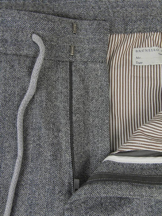 Мужские брюки Brunello Cucinelli серые Leisure Fit, шерсть Brunello Cucinelli фото 4