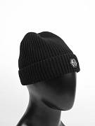 Мужская шапка Philipp Plein с отворотом черная, шерсть — посадка на манекене