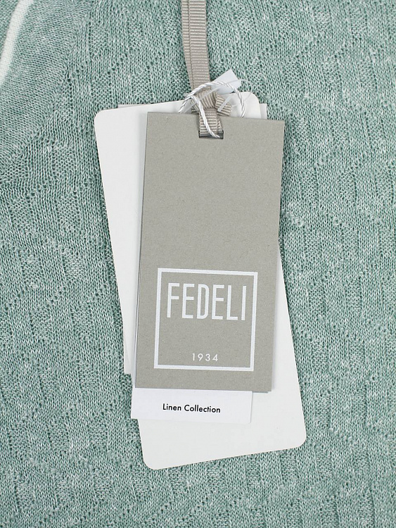 Мужское поло Fedeli лён/хлопок фисташковый V‑вырез Fedeli фото 5