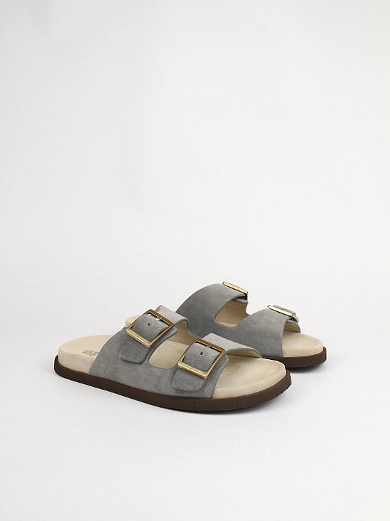 Мужские шлёпанцы Brunello Cucinelli Urban серые из замши (широкая подошва) Brunello Cucinelli
