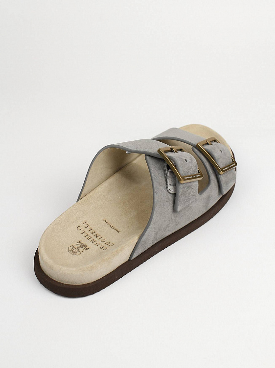 Мужские шлёпанцы Brunello Cucinelli Urban серые из замши (широкая подошва) Brunello Cucinelli фото 3