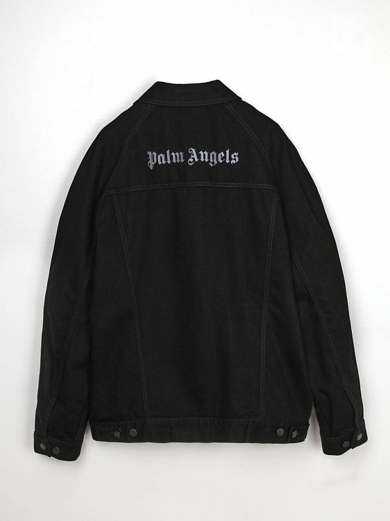 Мужская удлиненная джинсовая куртка Palm Angels черная, хлопок Palm Angels фото 2