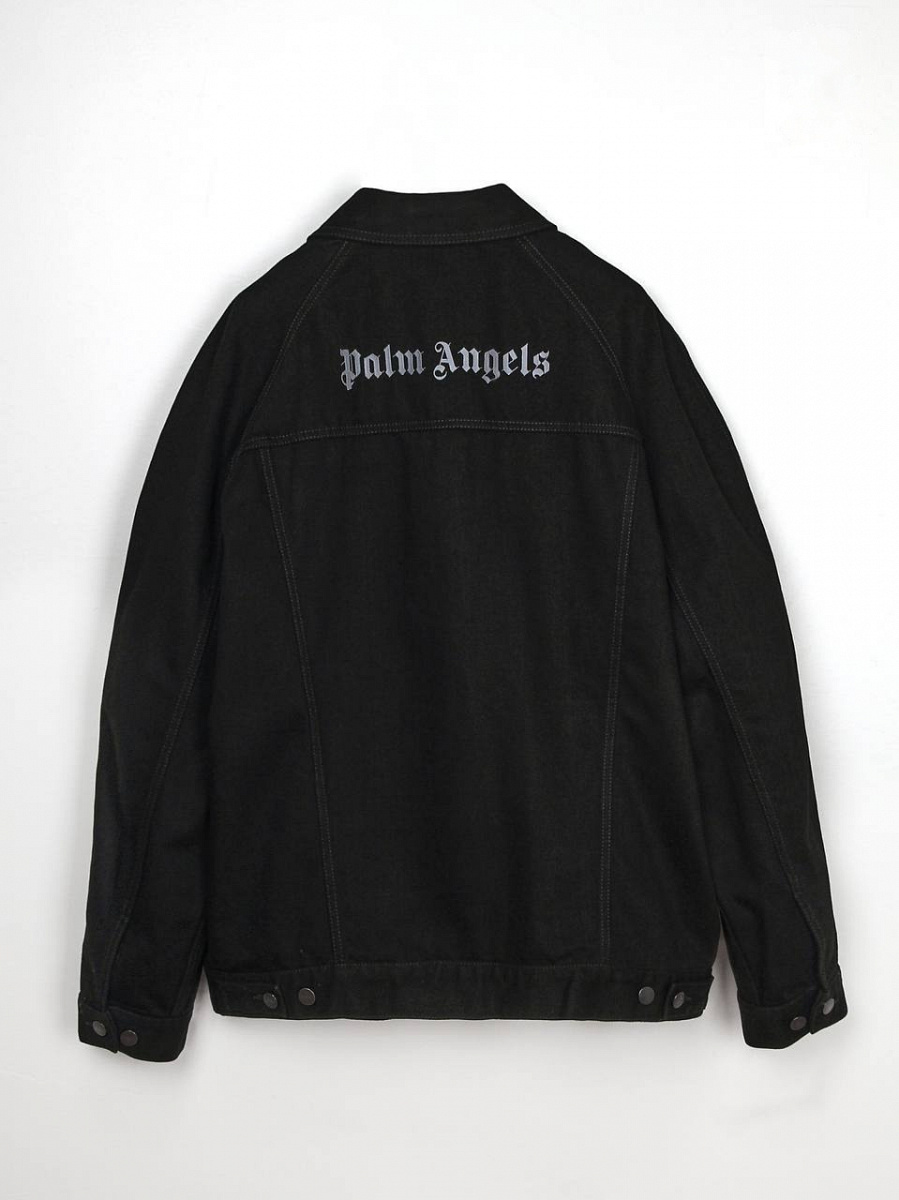 Мужская удлиненная джинсовая куртка Palm Angels черная, хлопок — вид сзади
