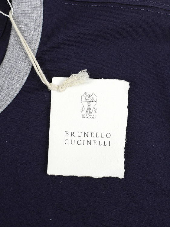 Мужская темно-синяя футболка Brunello Cucinelli с принтом, хлопок Brunello Cucinelli фото 4