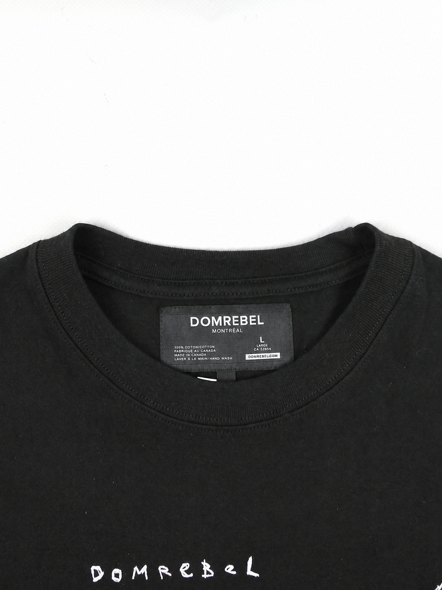 Мужская футболка Domrebel черная, хлопок — горловина