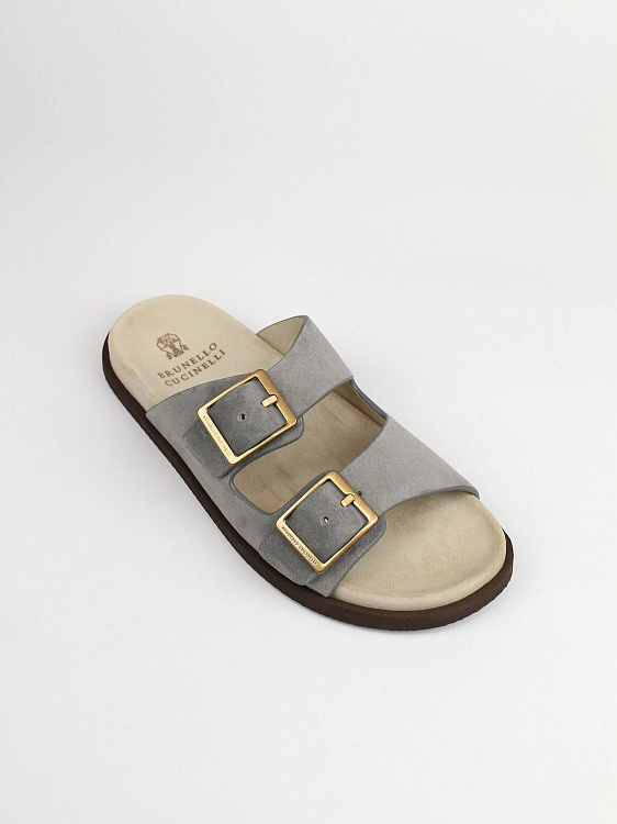 Мужские шлёпанцы Brunello Cucinelli Urban серые из замши (широкая подошва) Brunello Cucinelli фото 4