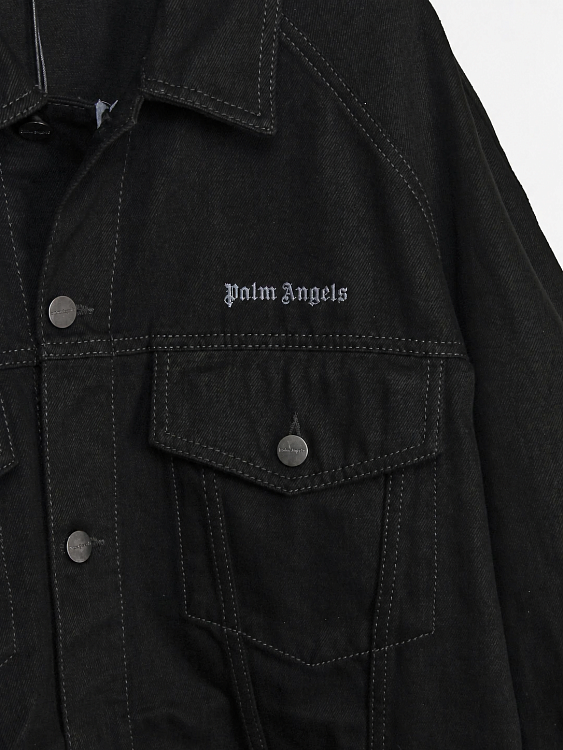 Мужская удлиненная джинсовая куртка Palm Angels черная, хлопок Palm Angels фото 4