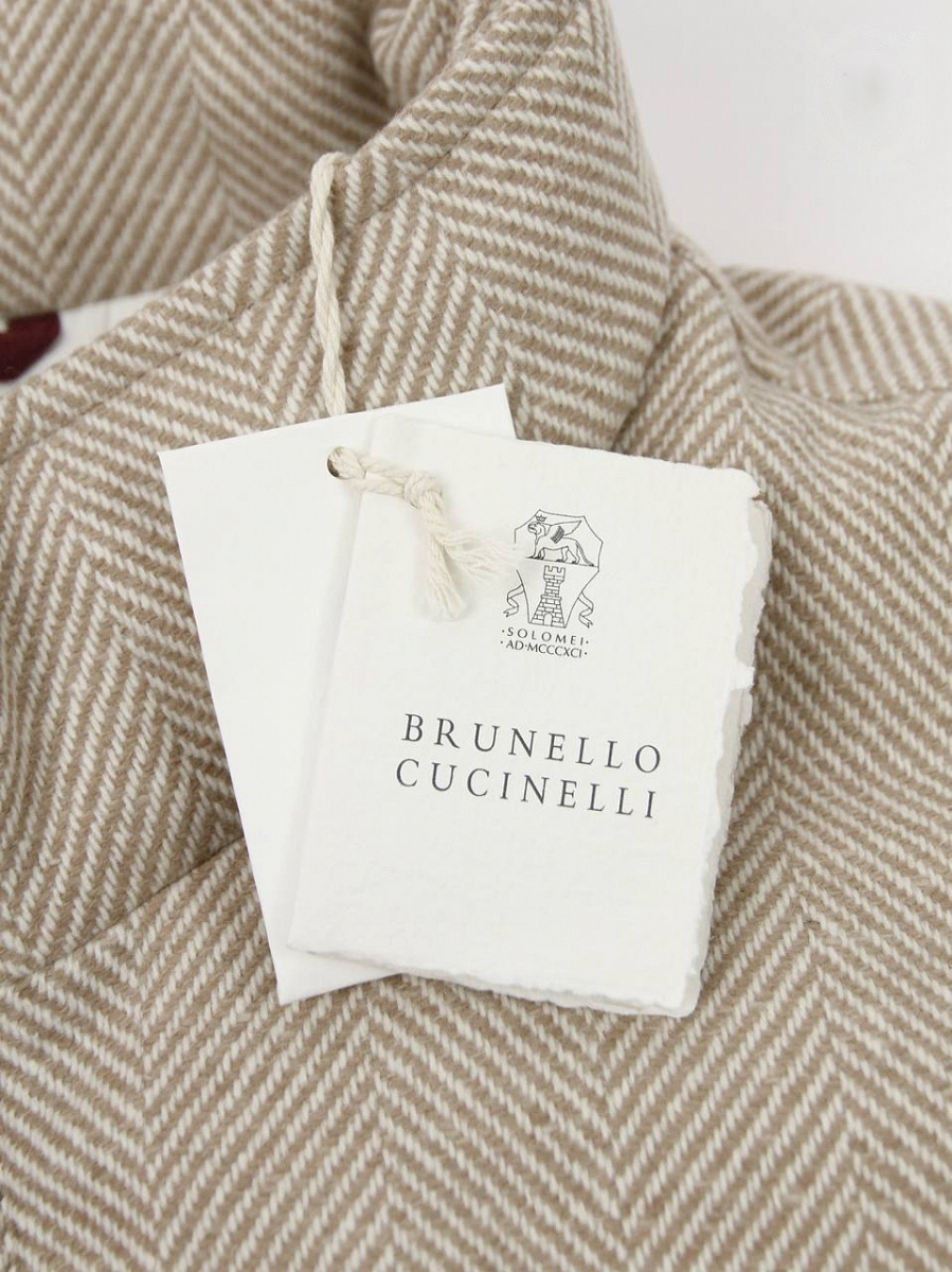Мужской пуховый жилет Brunello Cucinelli бежевый, шерсть/кашемир — фирменная бирка Brunello Cucinelli