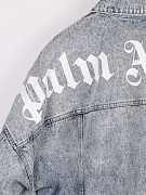 Мужская джинсовая куртка Palm Angels вареная голубая, хлопок — логотип Palm Angels на спине