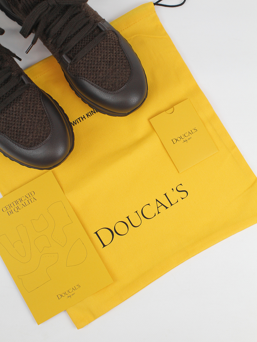 Мужские тестильные кроссовки Doucal's коричневые, шерсть — фирменный пыльник Doucal's