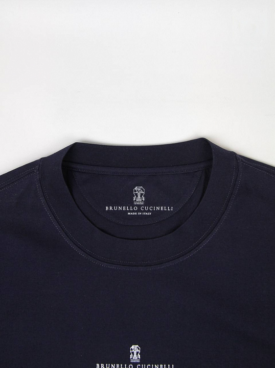 Мужская футболка Brunello Cucinelli темно‑синяя, хлопок Brunello Cucinelli фото 3