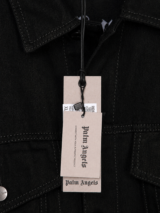 Мужская удлиненная джинсовая куртка Palm Angels черная, хлопок Palm Angels фото 8