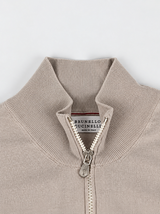 Кардиган мужской Brunello Cucinelli бежевый на молнии, хлопок Brunello Cucinelli фото 3