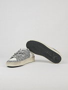 Кеды женские Golden Goose Super-Star серые с серебристым глиттером и звездой — пара кроссовок и подошва