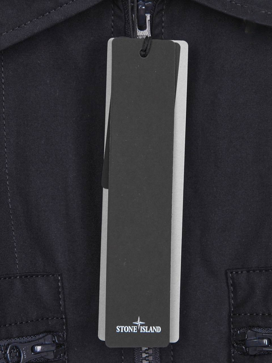 Мужская ветровка Stone Island темно-синяя, хлопок — фирменная навесная бирка Stone Island