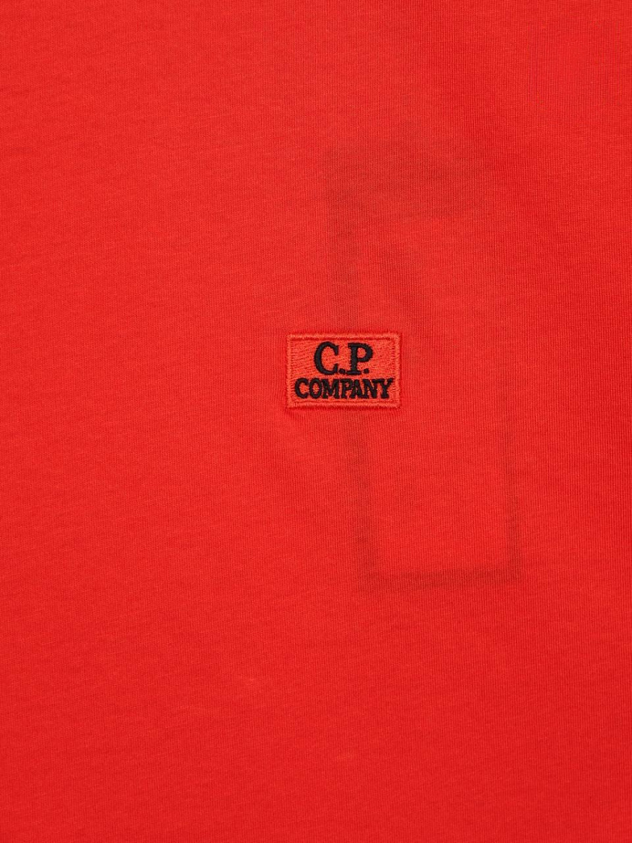Мужская футболка C.P. Company коралловая, хлопок — принт спереди