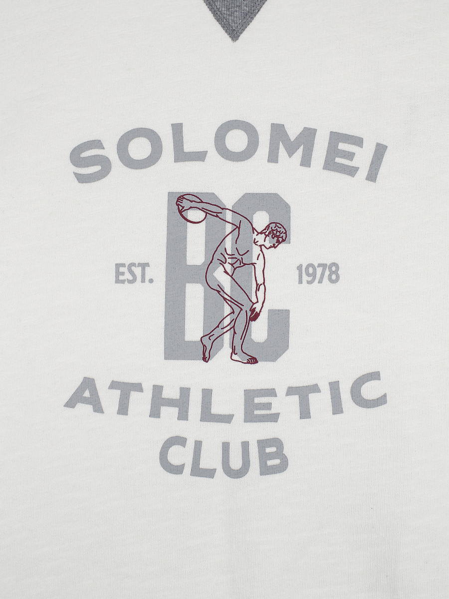 Мужская футболка-свитшот Brunello Cucinelli бело-серая, хлопок/лен — вышивка Solomei Athletic Club