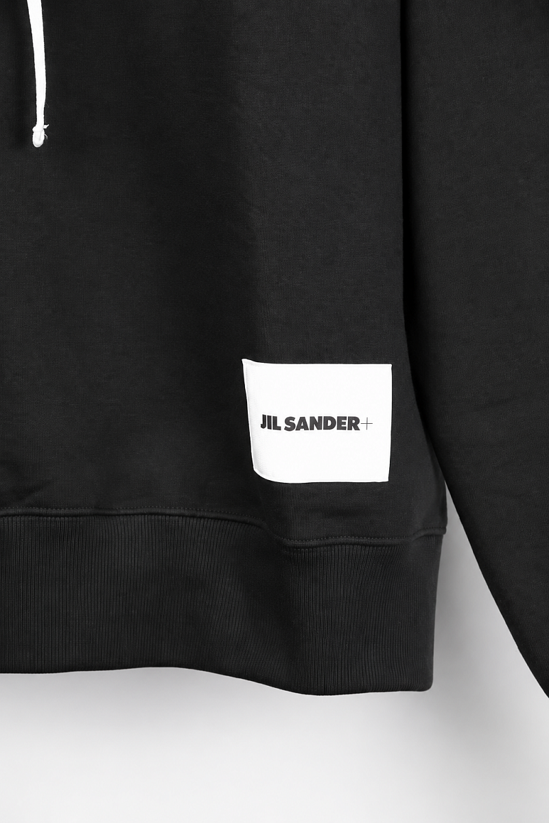 Мужское худи Jil Sander черное, хлопок — нашивка Jil Sander