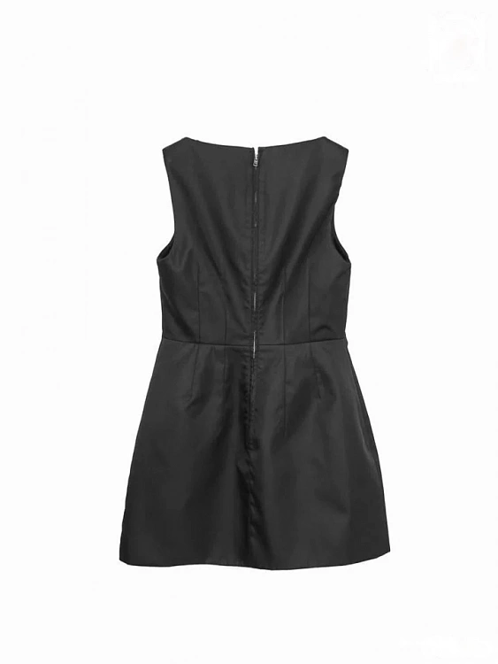 Платье мини женское Prada чёрное Re‑Nylon без рукавов с логотипом Prada фото 2