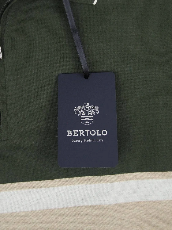 Мужское поло Bertolo бежево-зеленое на молнии, хлопок/шелк Bertolo фото 8