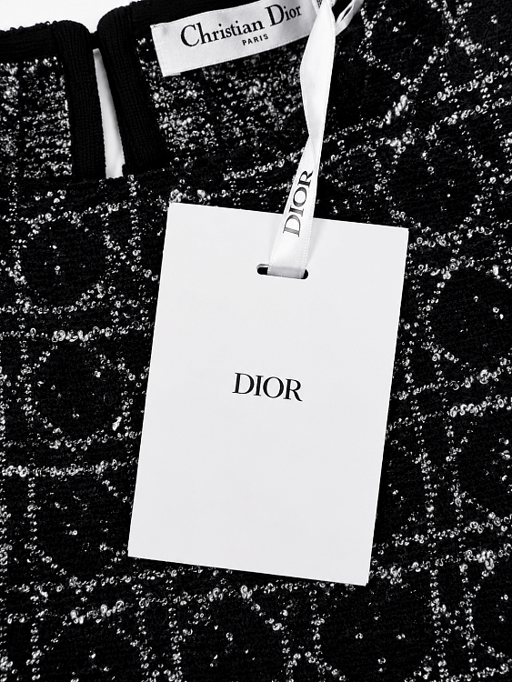 Женское платье мини Dior Macro‑Cannage твидовое черно‑белое Dior фото 7